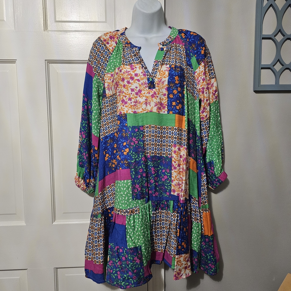 Fate Colorful Patchwork Midi Dress - image 1